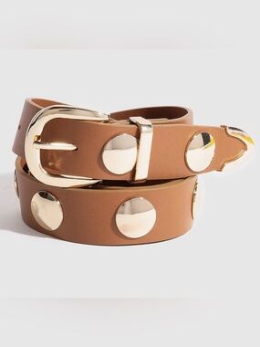 Women's Tan Belt with Gold Studs and Buckle
